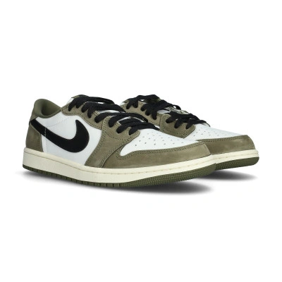 Baskets Chaussures Air Jordan 1 Retro Low OG Medium Olive And Summit White
